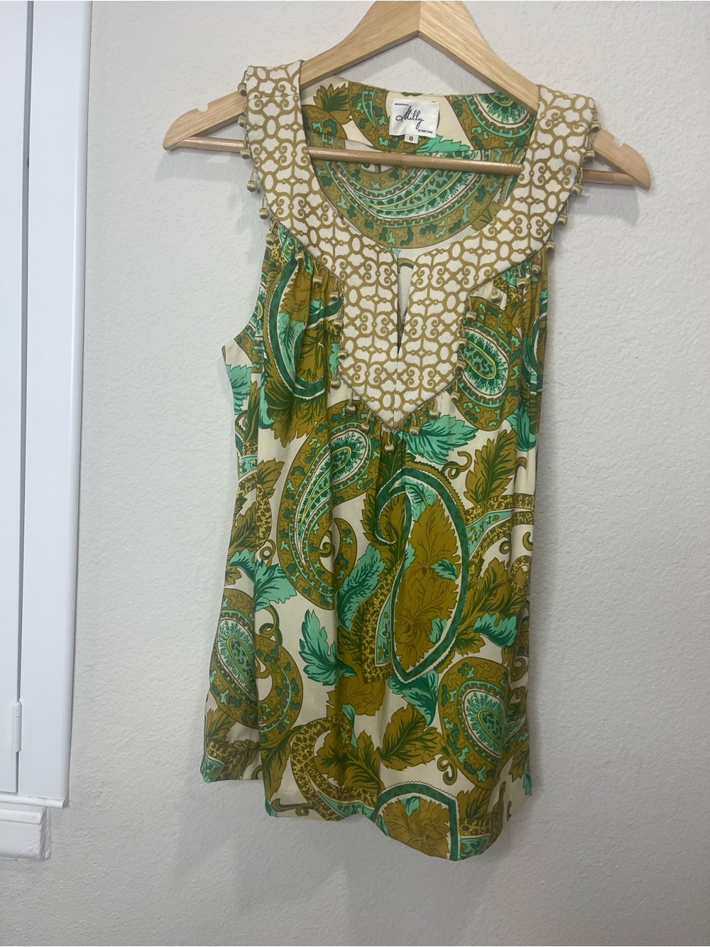 Milly of New York Sleeveless Paisley Silk Print Top